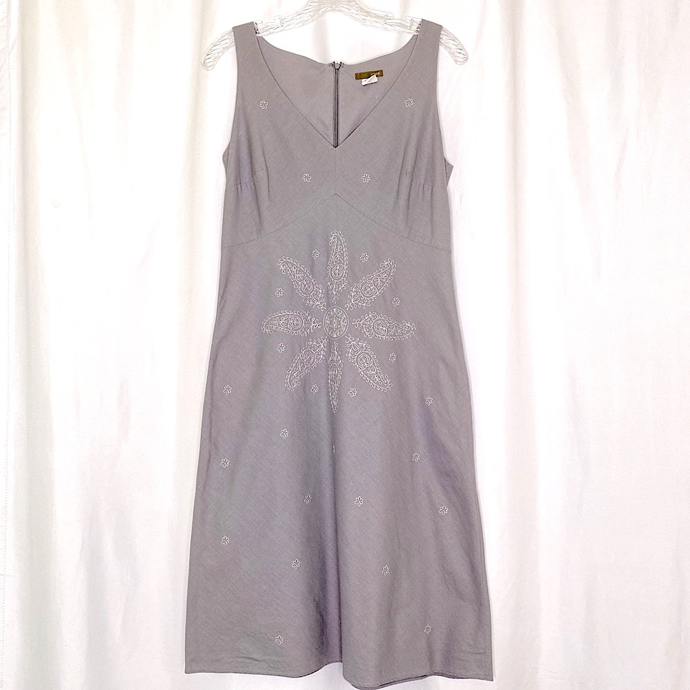 J. Crew Sleeveless Midi Dress Sz 6 Vtg Y2K Cotton Floral Embroidered Boho Beach - Picture 2 of 13